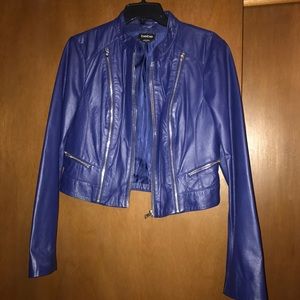 Bebe Genuine Leather Blue Moto Jacket Large